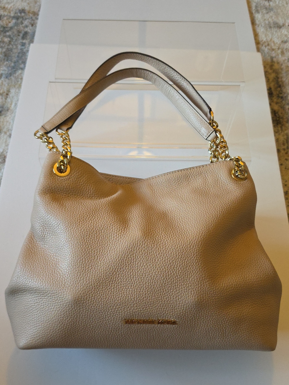 Michael Michael Kors Kensington Leather Shoulder Tote In Pale Gold.